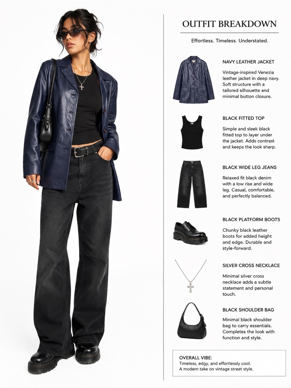 Navy Leather Jacket - Sleek Women's Coat